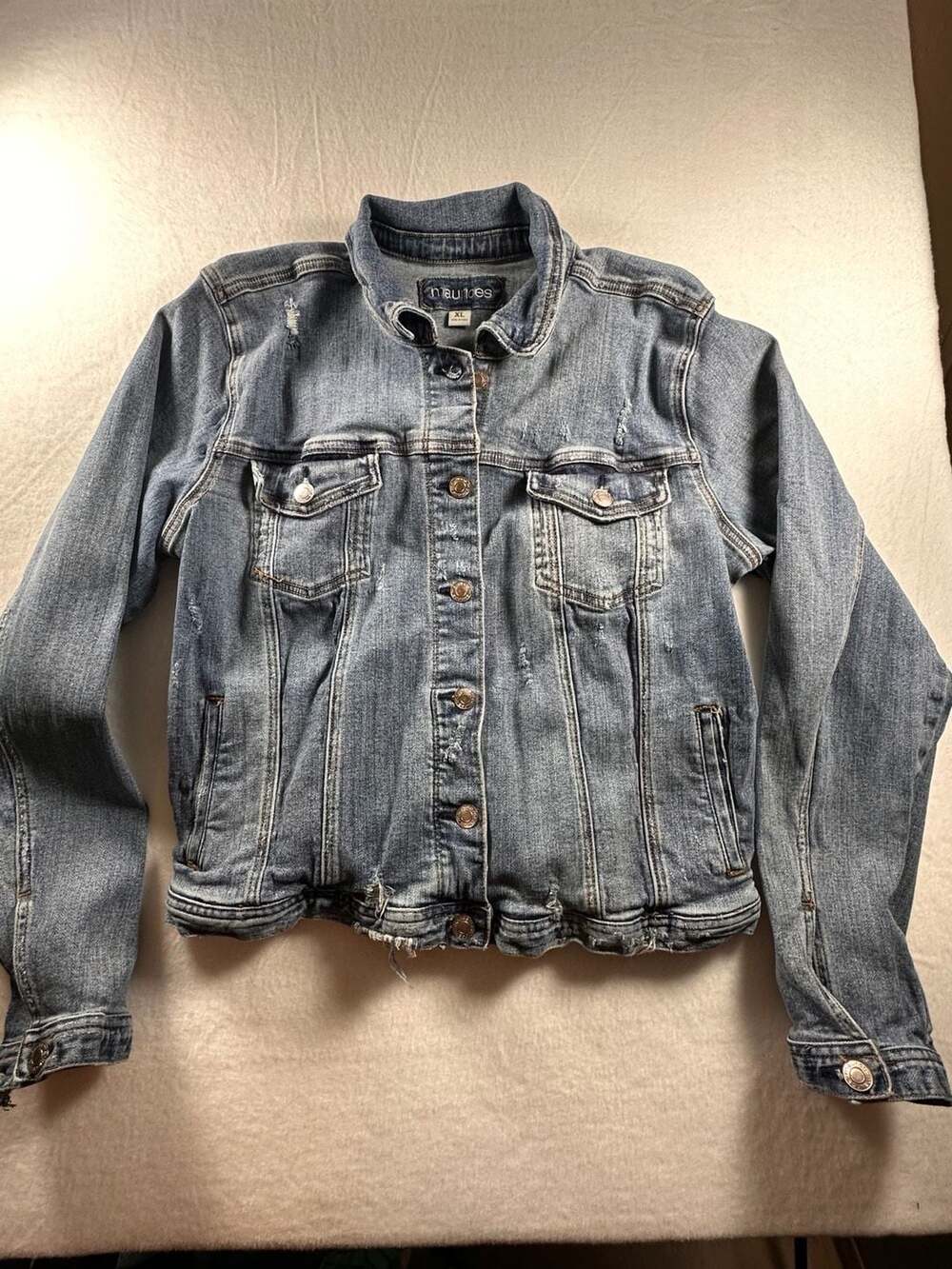 Maurices Women's Distressed Blue Denim Jean Jacket Size XL